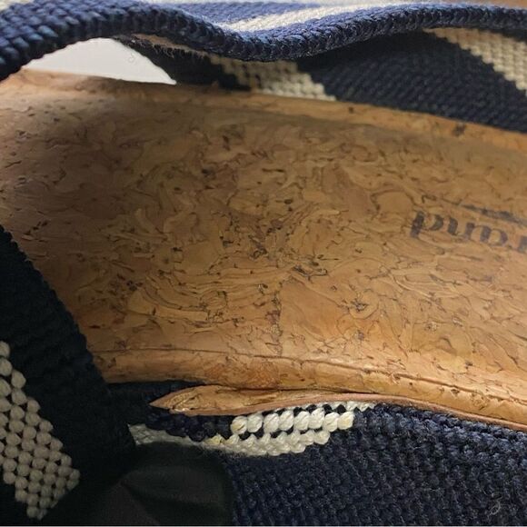 Lucky Brand Miller 2 wedge cork heel sandals navy blue strip strappy slip on 9M - Picture 13 of 13